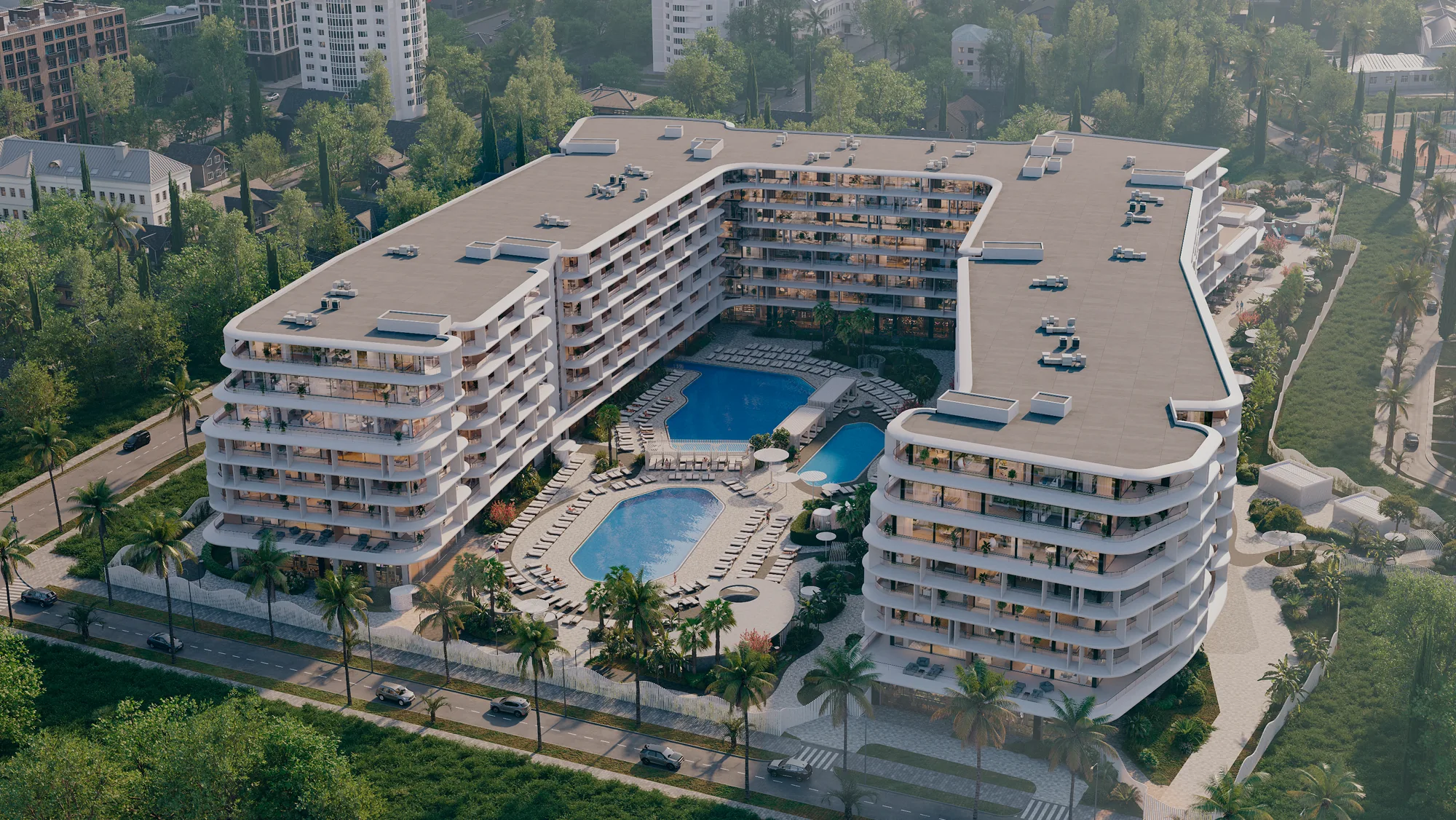 Alean Emerald Mandarin Garden и три открытых бассейна с высоты